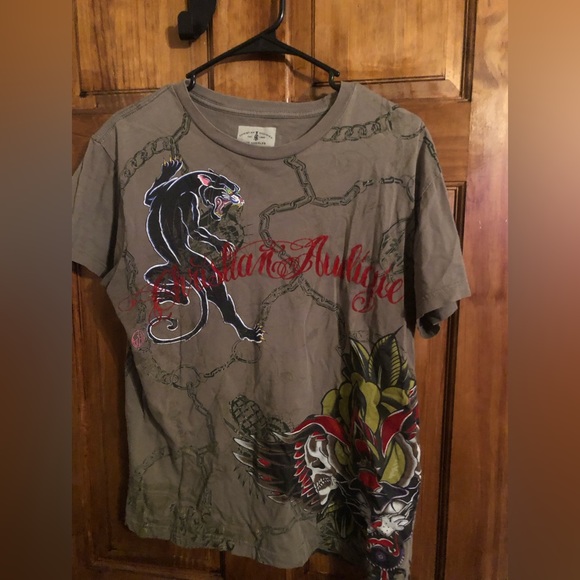 Christian Audigier Other - Vintage olive green ed hardy Christian Audigier black panther  tshirt
